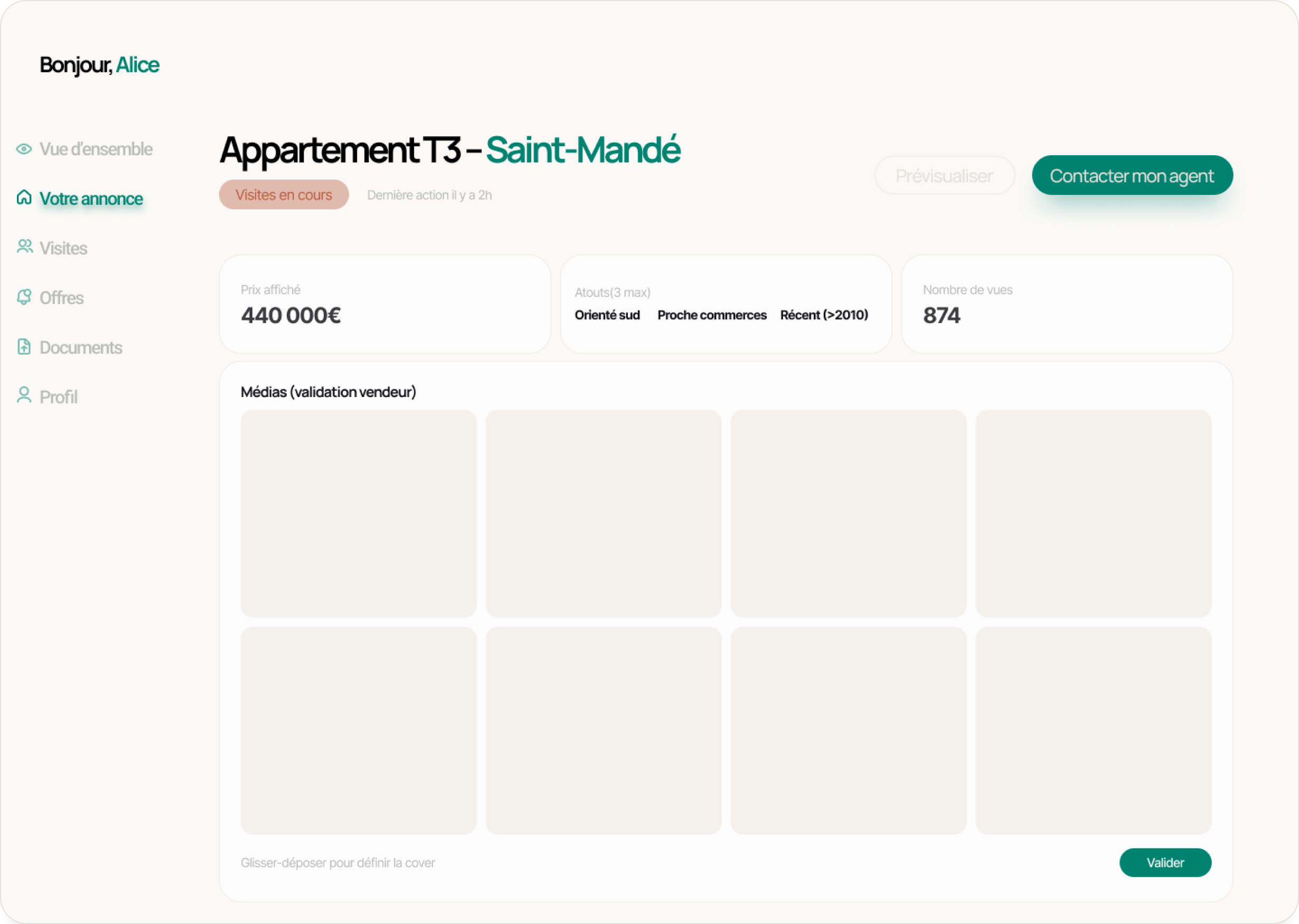 Interface vendeur matchimo section votre annonce permettant d'accéder et de modifier les informations clés de votre annonce