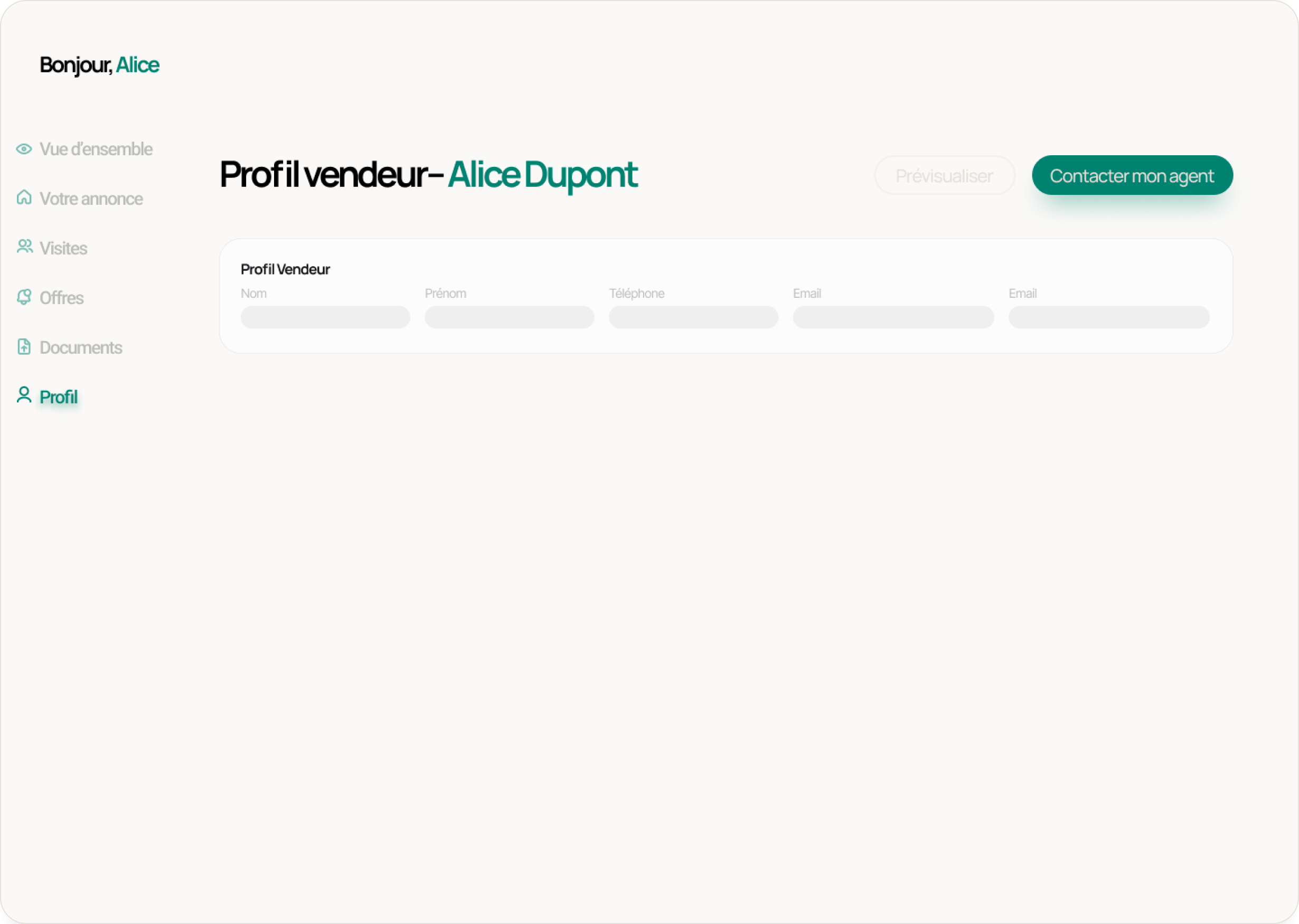 Interface vendeur matchimo section profil vous permettant de modifier vos infos personnelles