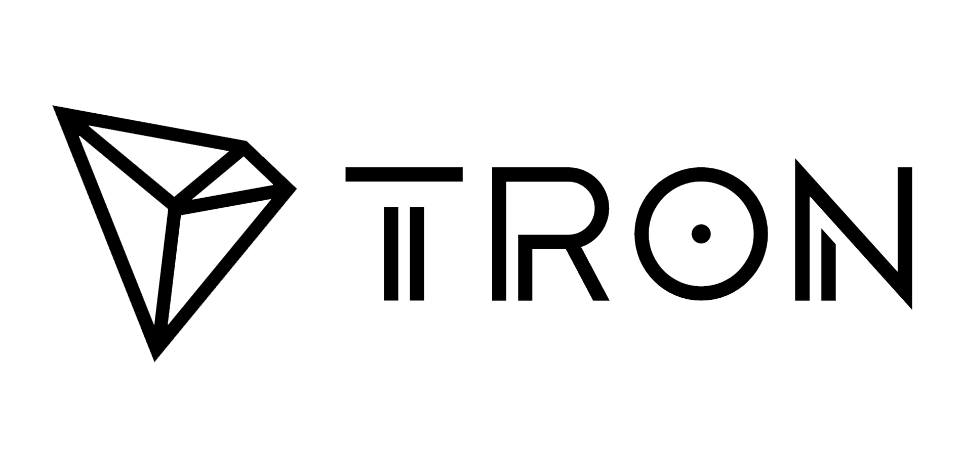 TRON cryptocurrency logo in black and transparent background.
