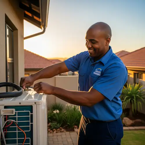 An image of a plumber repairing a Heat Pump in South Africa