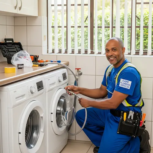 An image of a plumber installing a Washing Machine in South Africa