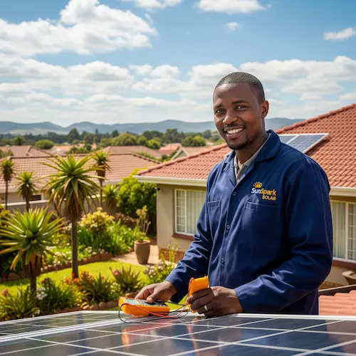 An image of an electrician repairing a solar system and maintenance in South Africa