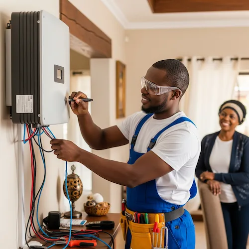 An image of an electrician repairing a inverter & bettery in South Africa