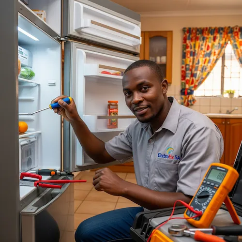 An image of an electrician repairing a fridge & freezer in South Africa