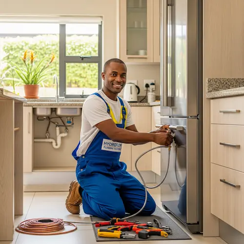 An image of a plumber installing a Fridge Water Line in South Africa