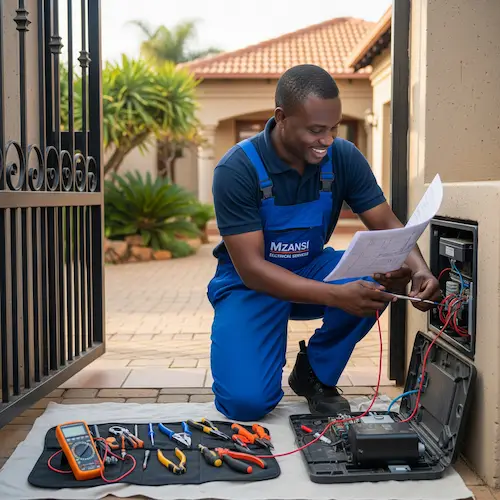 An image of an electrician repairing a garage & gate motor in South Africa