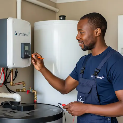 An image of a plumber repairing a Geyserwise in South Africa