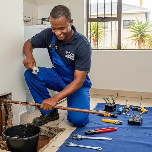 An image of a plumber repair and replacing a burst pipe in South Africa