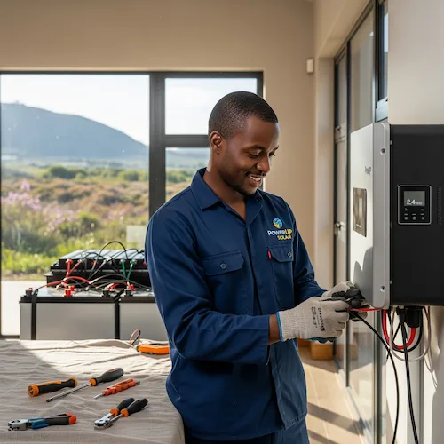 An image of an electrician installing solar backup in South Africa