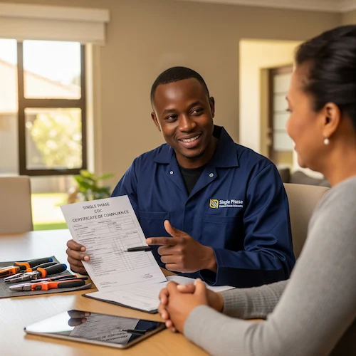 An image of an electrician, A Single Phase Electrical Certificate of Compliance (CoC) in South Africa