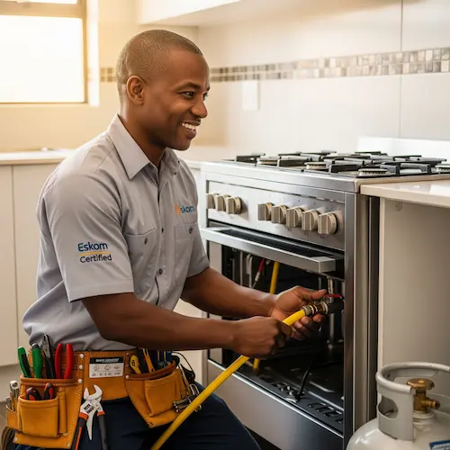 An image of an electrician installing a LPG gas appliance in South Africa