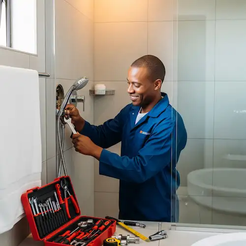An image of a plumber repairing a shower in South Africa