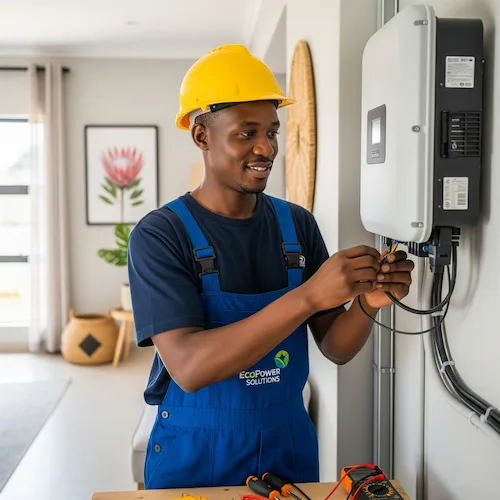An image of an electrician installing a inverter & battery in South Africa