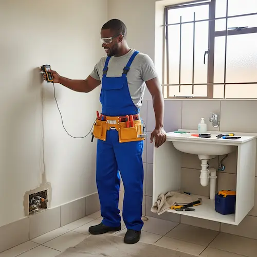An image of a plumber hidden water leak detection in South Africa
