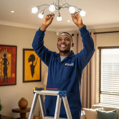 An image of an electrician repairing electrical fixtures in South Africa