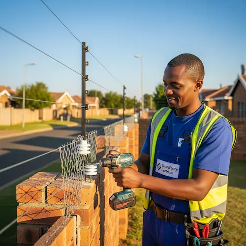 An image of an electrician installing electrical fencing in South Africa