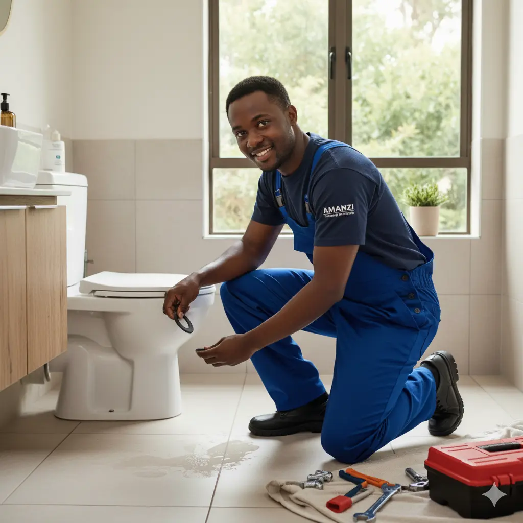 plumber fixing toilet