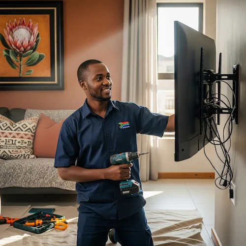Image of Electrician doing a TV installation in South Africa