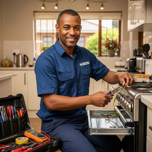 An image of an electrician installing a electric stove in South Africa