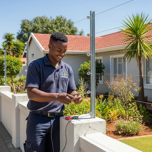 An image of an electrician installing a electric fencing in South Africa