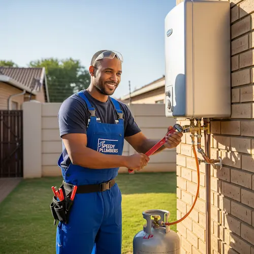 A plumber doing a LPG gas plumbing installation in South Africa