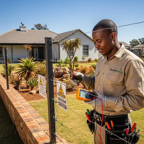 An image of an electrician repairing a electric fence in South Africa