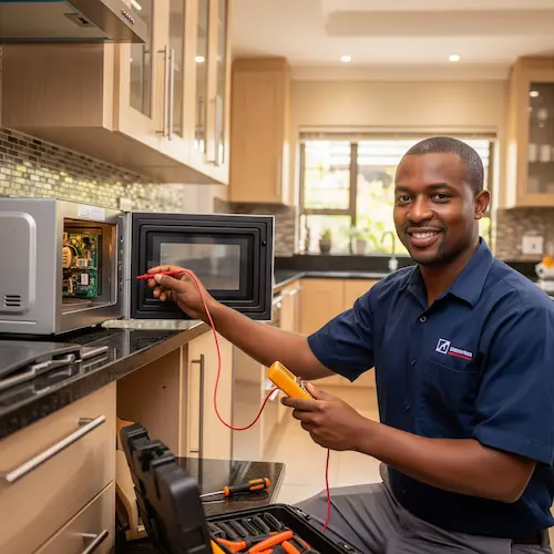 An image of an electrician repairing small appliance in South Africa
