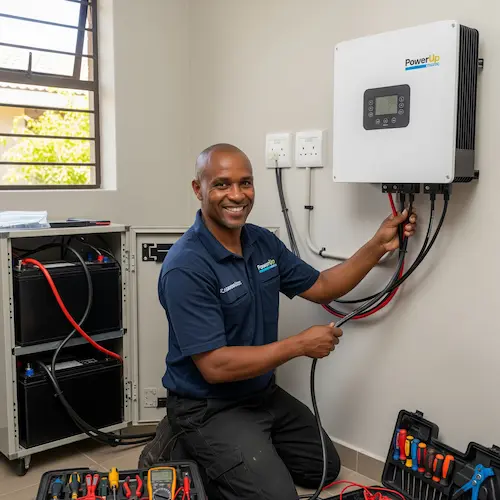 An image of an electrician installing a Inverter & battery system in South Africa