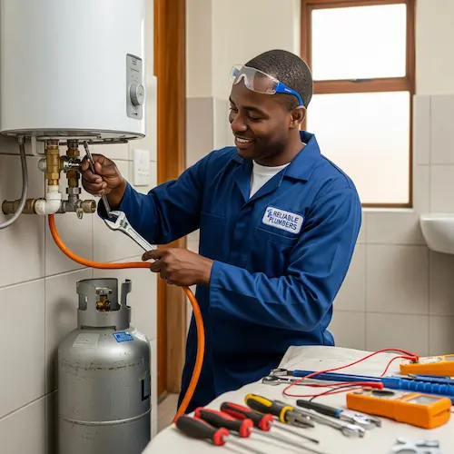 South African Plumber busy with LPG gas plumbing repairs