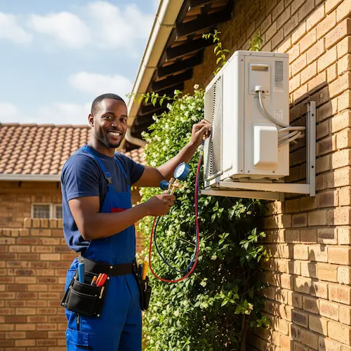 An image of an electrician repairing a Aircon in South Africa