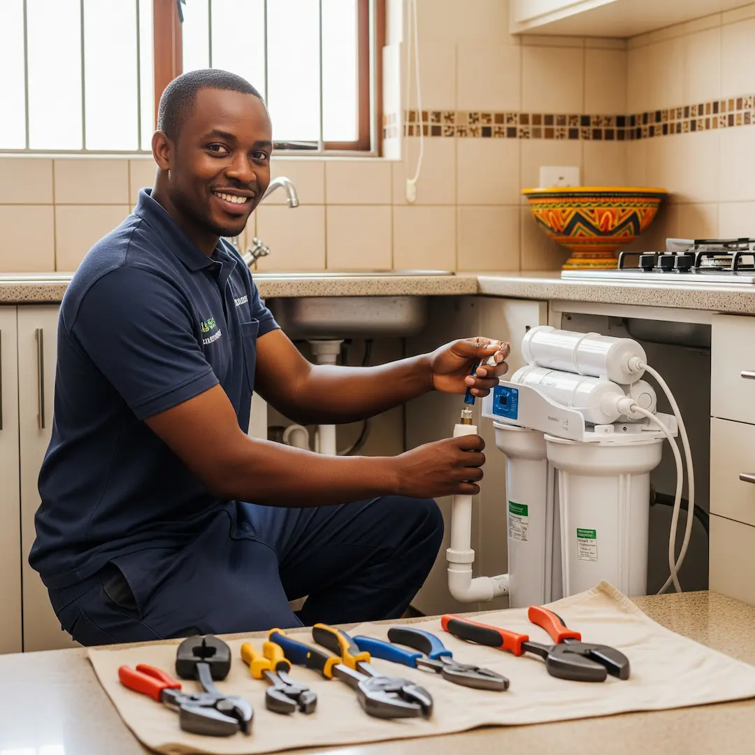 A man changing the filtration systems
