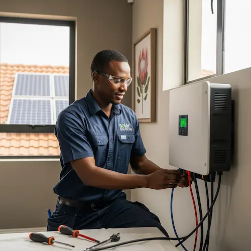 An image of an electrician installing a solar system in South Africa