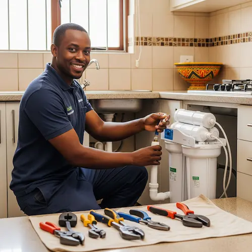 A man changing the filtration systems