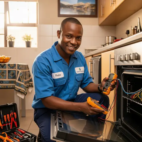 An image of an electrician repairing a electric stove in South Africa
