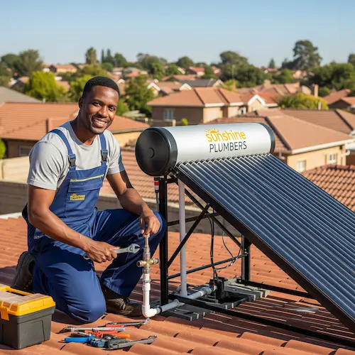 An image of a plumber installing a LPG gas geyser in South Africa