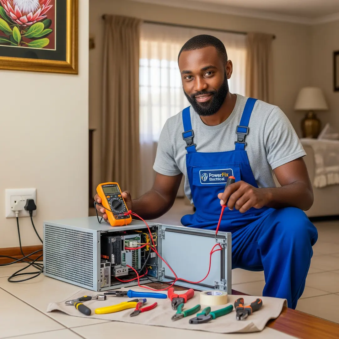 Image of Electrician repairing a UPS in South Africa 