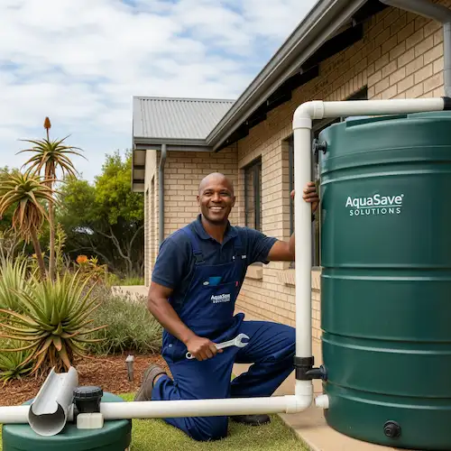 Image of plumber harvesting Rainwater in South Africa