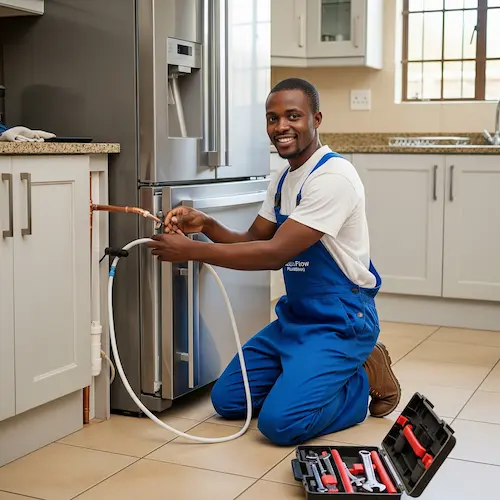 An image of a plumber installing a fridge water line in South Africa