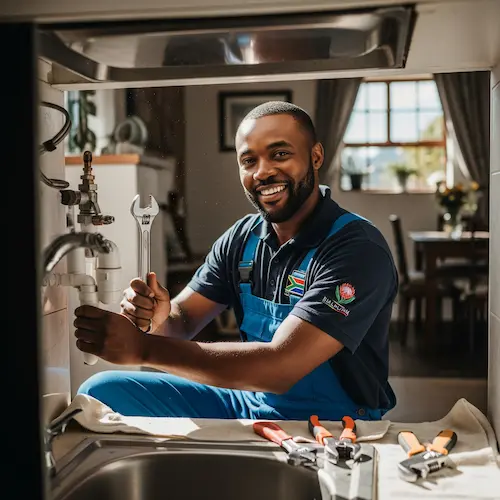 An image of a South African plumber doing a dishwasher installation