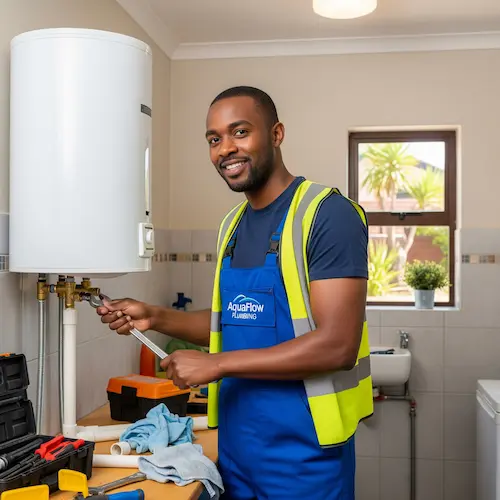 An image of a plumber installing a new geyser in South Africa