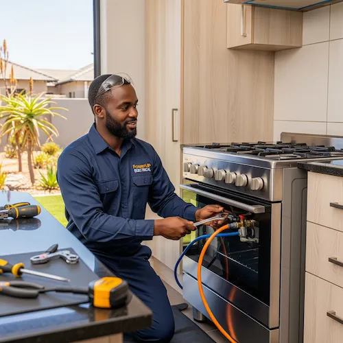 Image of Electrician performing LPG gas appliance installation in South Africa