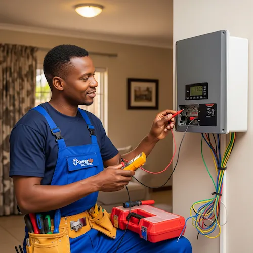 Image of Electrician in South Africa installing a Inverter and battery 