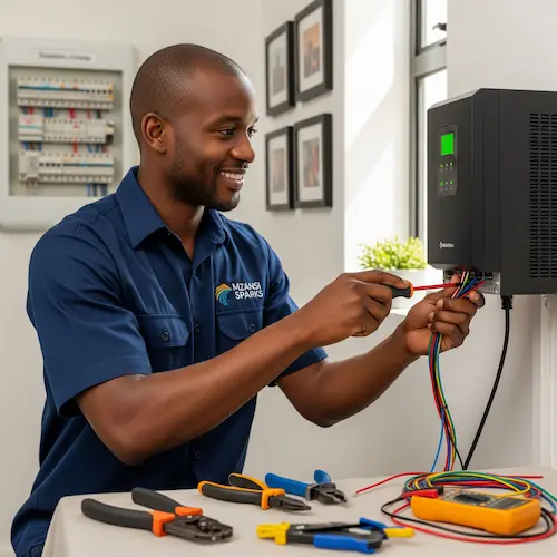An image of an electrician installing a UPS system in South Africa