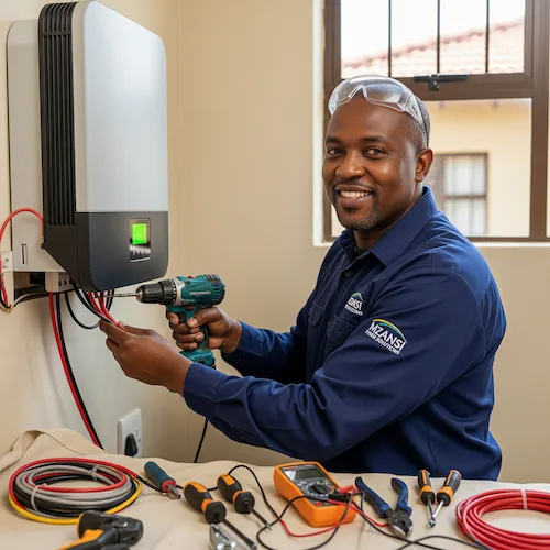 Image of Electrician working on Inverter and battery installation in South Africa