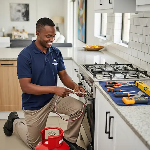 An image of an electrician installing a LPG gas appliance in South Africa
