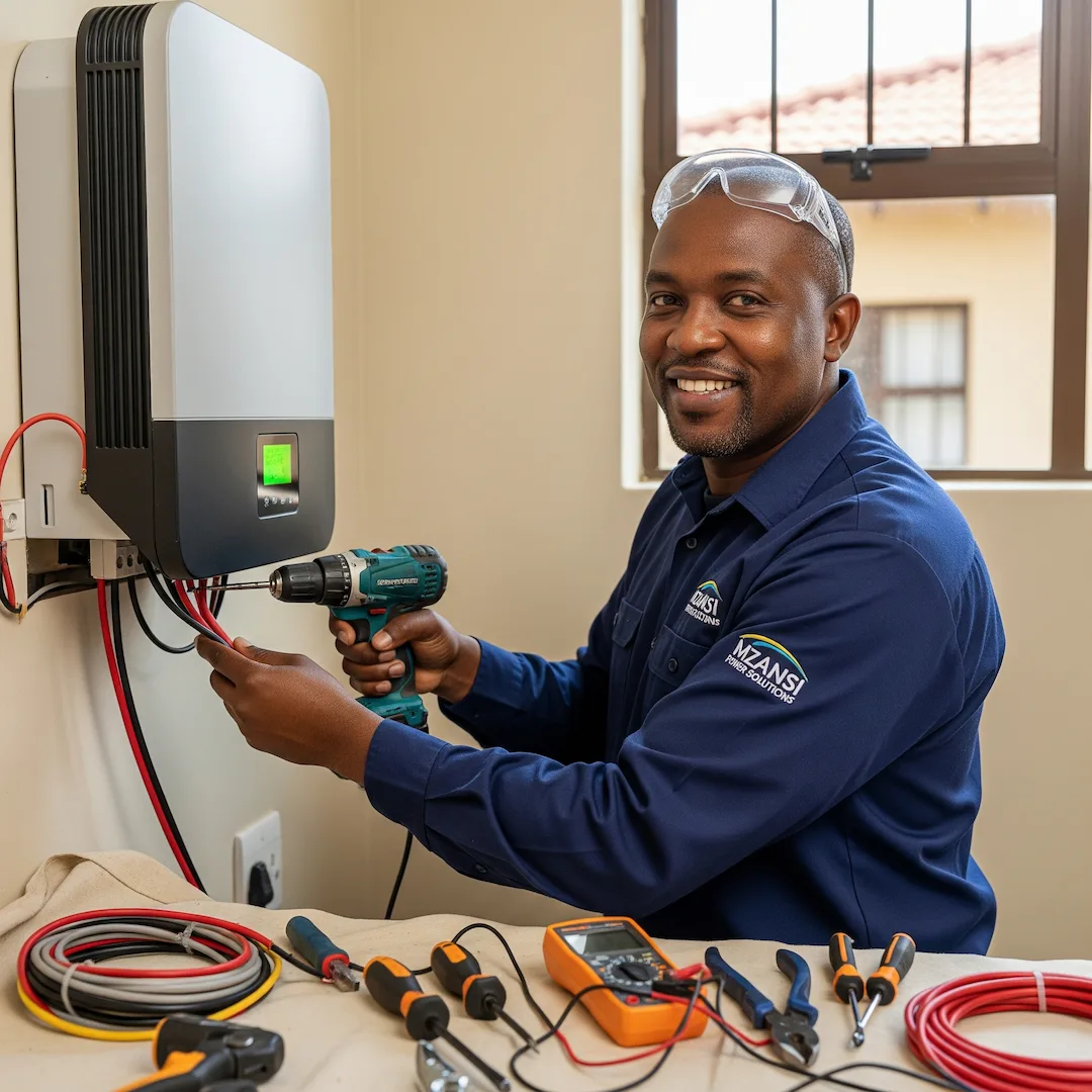Image of Electrician working on Inverter and battery installation in South Africa