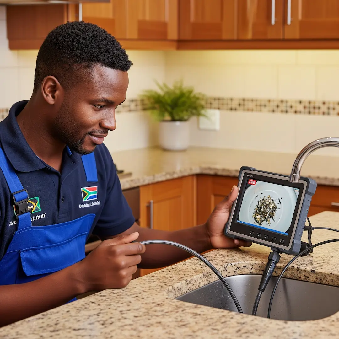 A plumber carrying out a drain camera inspection