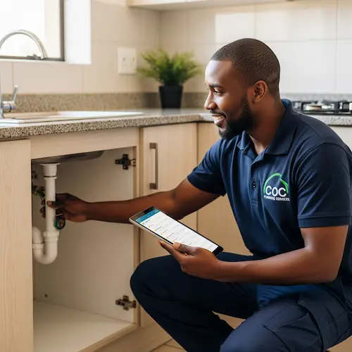 South African Plumber with Plumbing COC inspecting Pipework