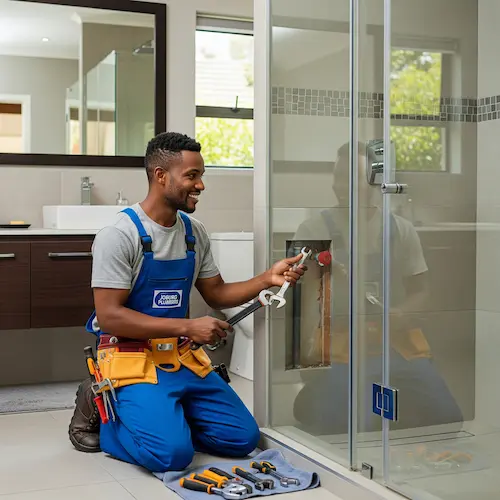An image of a plumber repairing a shower in South Africa