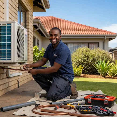 South African Plumber doing heat pump installation